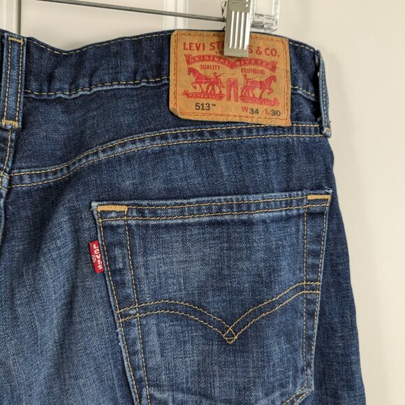 Levis 513 Jeans Men W34 L30 Blue Dark Wash Straight Leg Whiskering Actual W36L30 - Picture 4 of 9